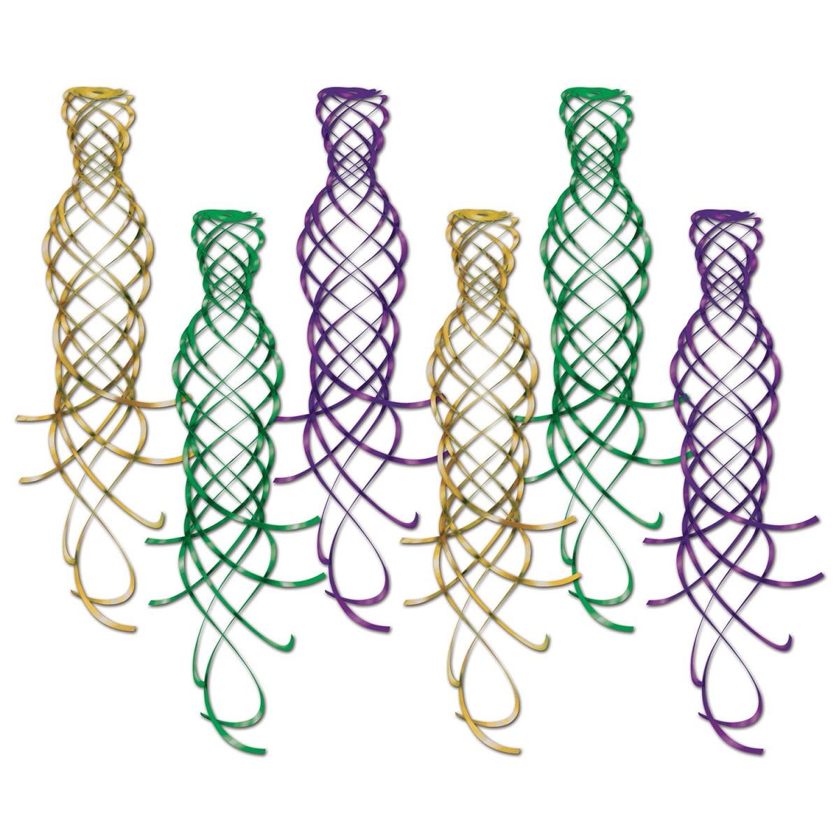 Festive Green, Gold, and Purple Shimmering Hanging Whirl Decorations, 20"