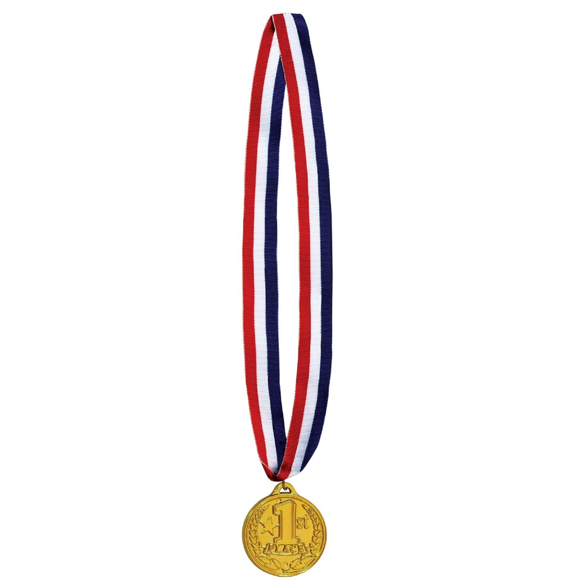 Beistle Set of 12 Gold “1st Place” Medal with Red, White, and Blue Ribbon 30”