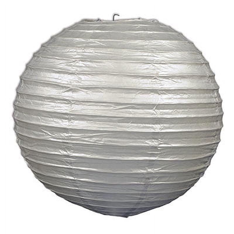 Silver Round Paper Lanterns with Metal Supports, 9.5 Inches