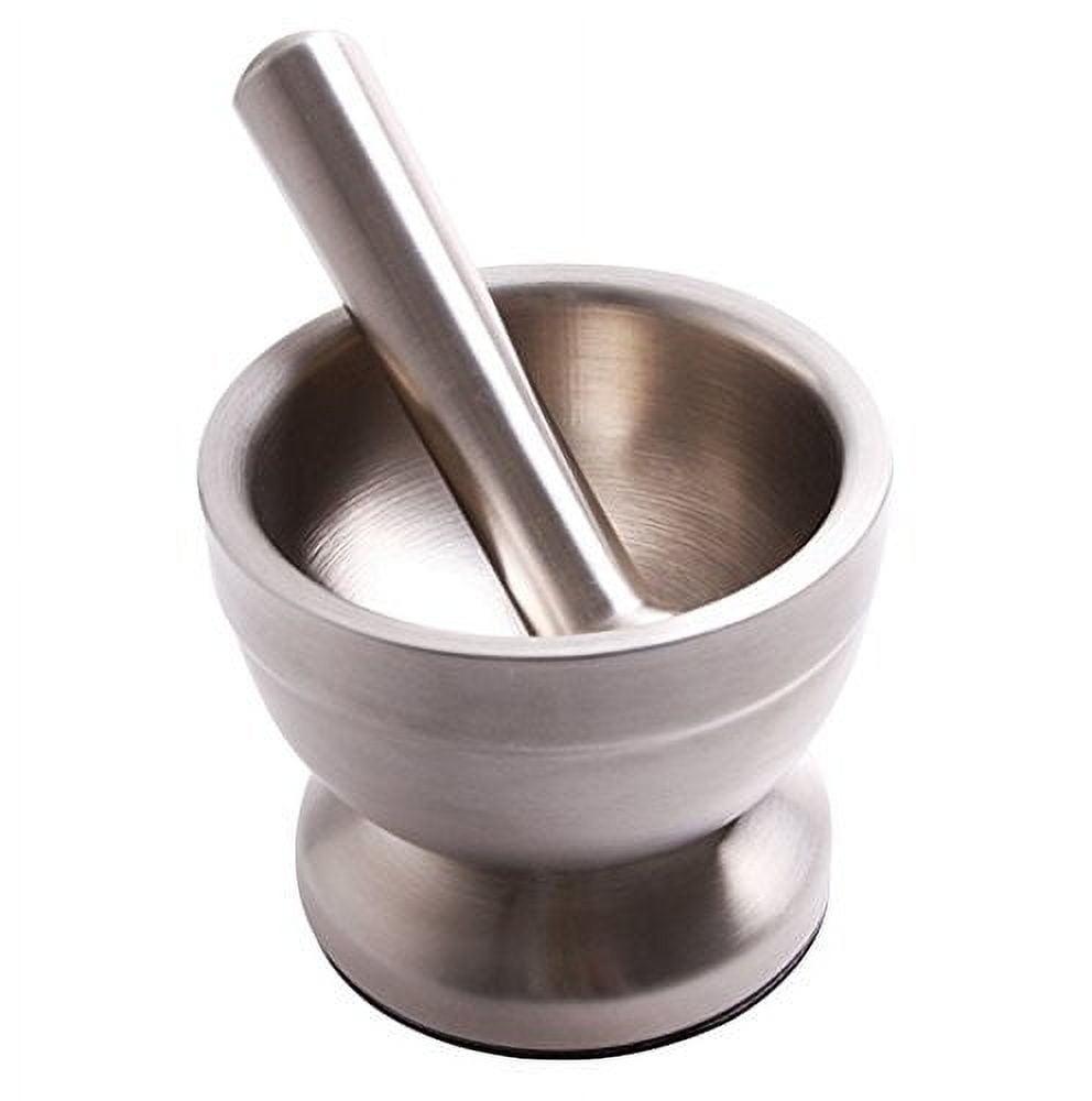 Bekith Brushed Stainless Steel Mortar and Pestle with Non-Skid Base