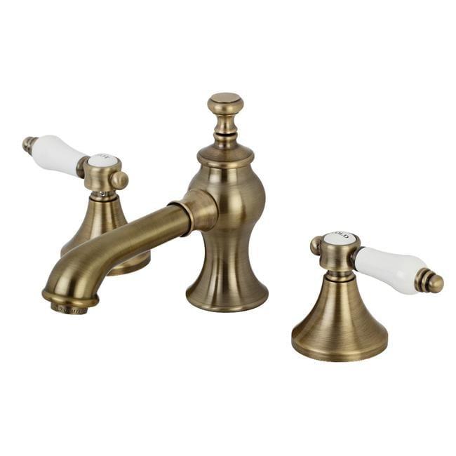 Kingston Brass Vintage Two-Handle 3-Hole Deck Mount Widespread Bathroom Faucet with Brass Pop-Up Drain