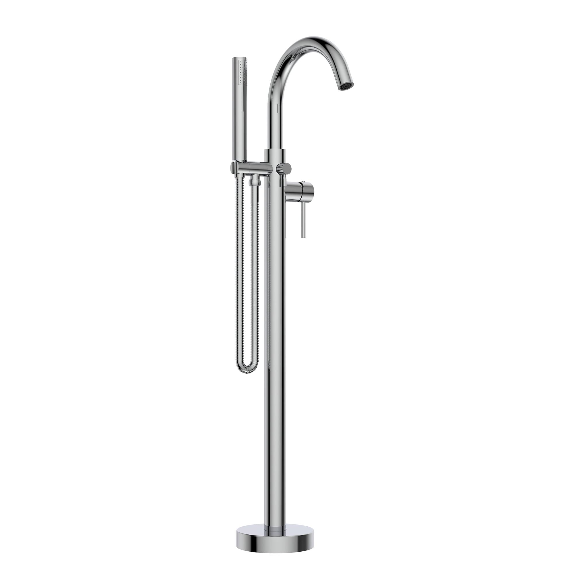 Polished Chrome Freestanding Tub Filler with Handheld Shower