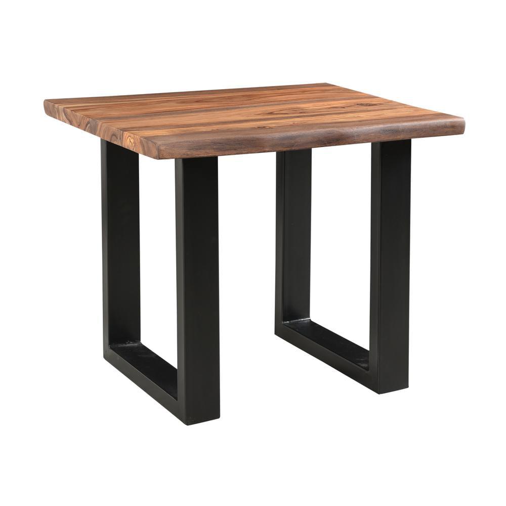 Transitional Nut Brown Sheesham Wood and Black Metal End Table