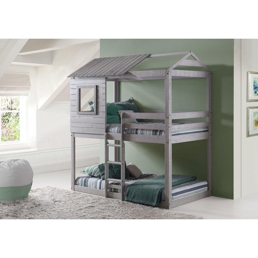 Donco Kids Deer Blind Twin Over Twin Rustic Grey House Bunkbed