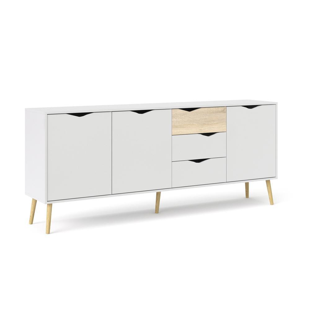 Scandinavian White and Oak 77" Sideboard with Adjustable Shelves