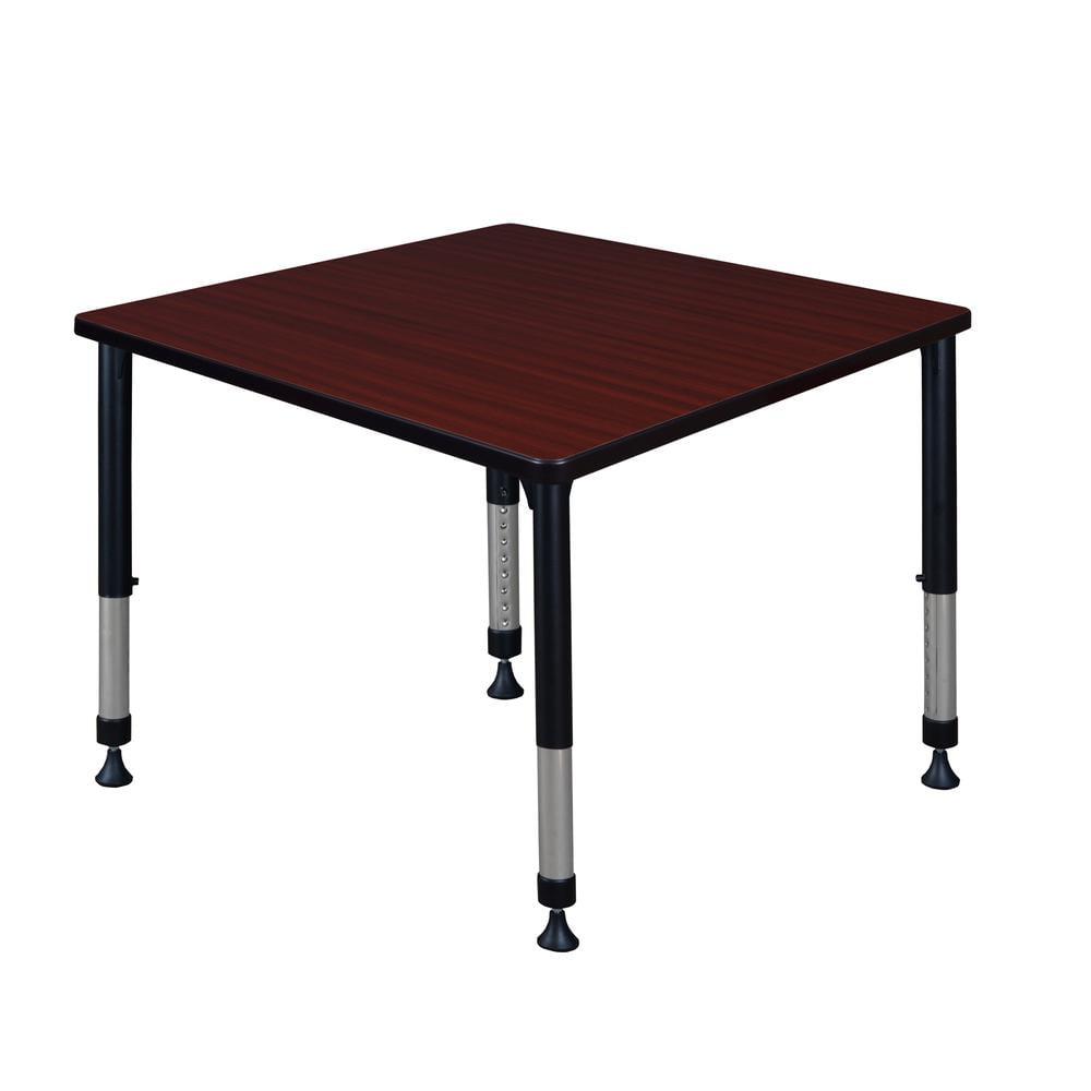 Adjustable Mahogany Laminate Square Desk with USB, 36" Width