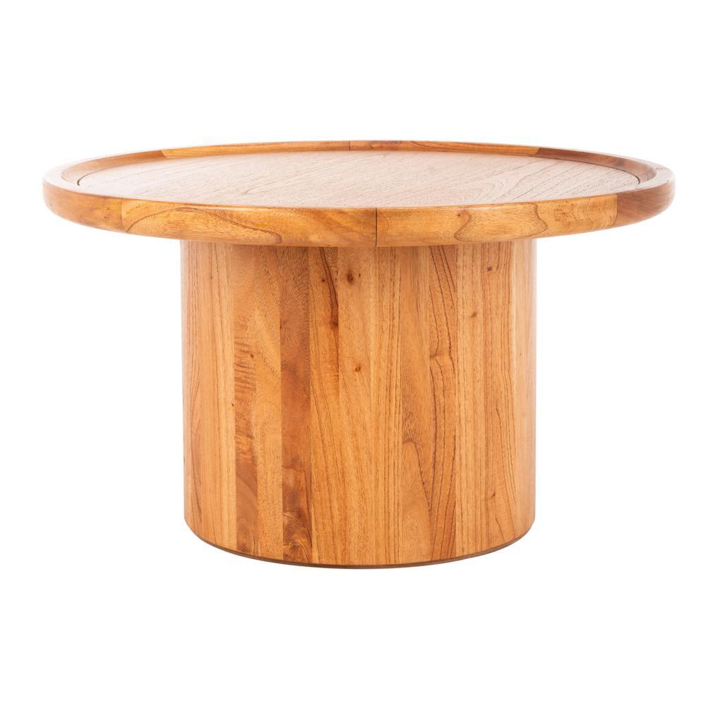 Natural Brown Round Wood Pedestal Coffee Table