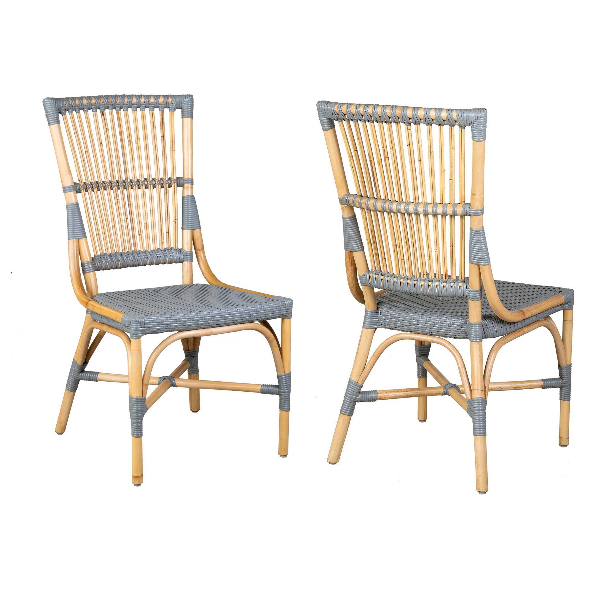 Modern French-Inspired Gray Rattan Slat Back Side Chair