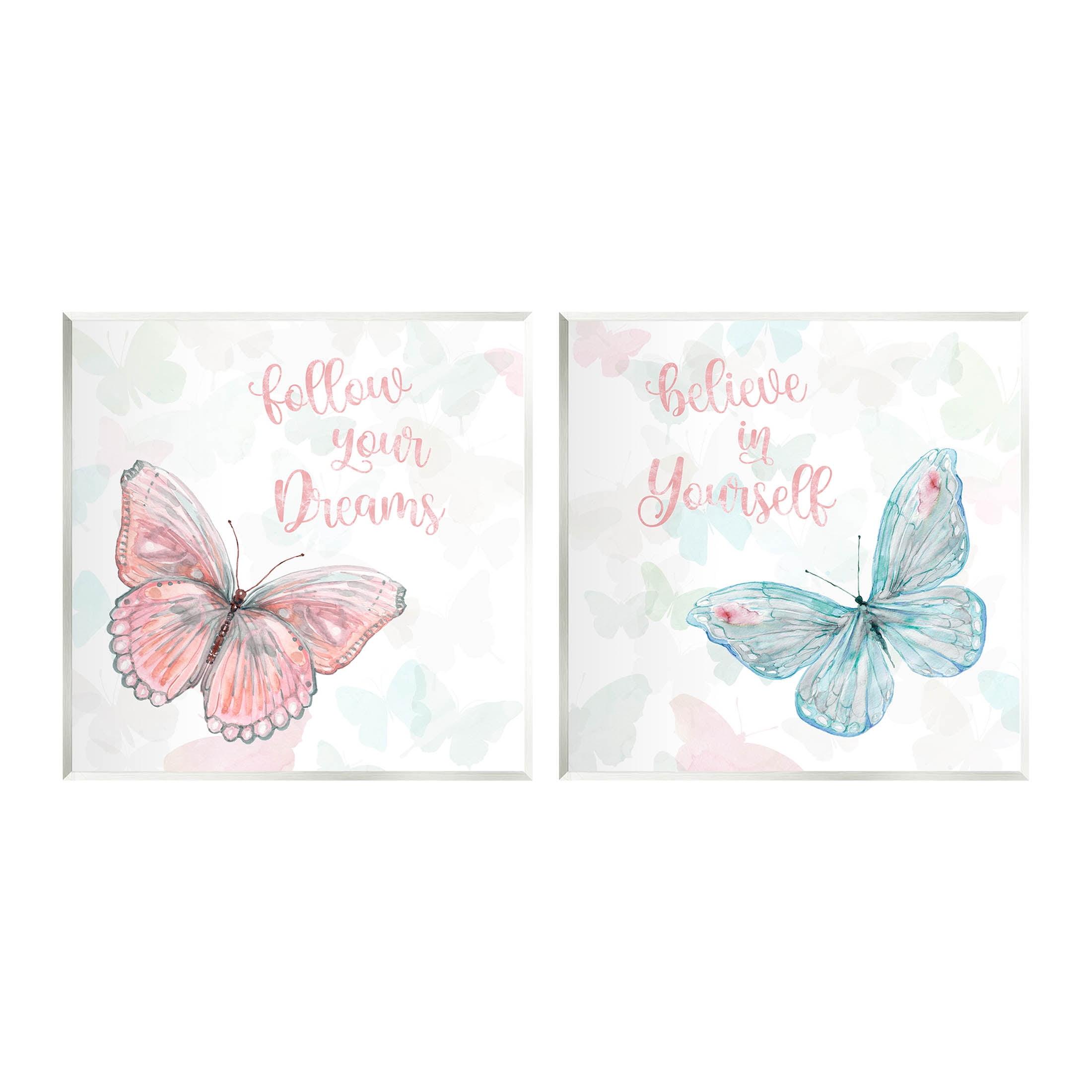 Believe in Dreams Butterflies 12" x 12" MDF Wall Art Set