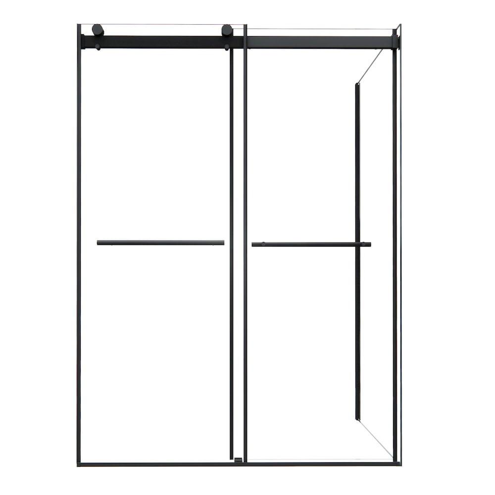 Belizzi 56" Matte Black Frameless Exposed Roller Shower Enclosure with Clear Glass