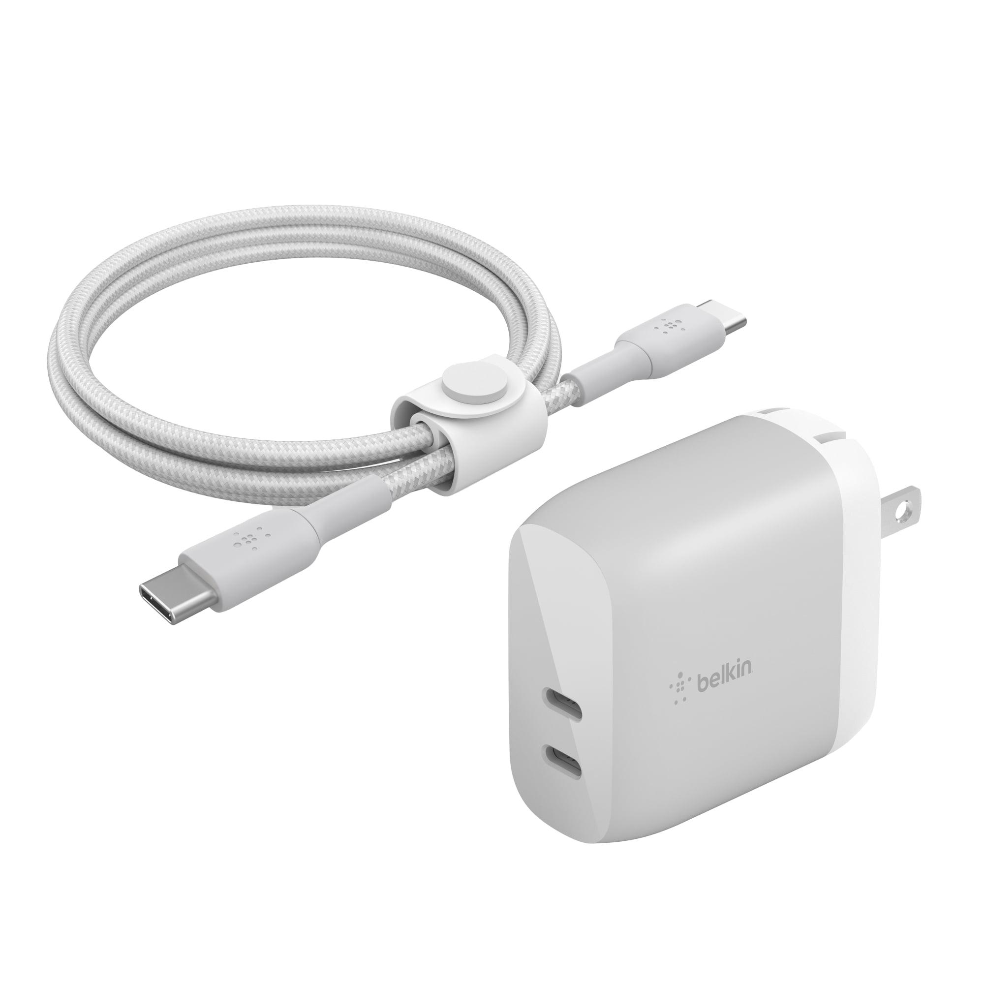 Belkin 40W Dual Port USB-C Wall Charger USB Type C Cable Included Charging for iPhone 15-16 Series, Samsung Galaxy, Note, Google Pixel,   iPad, AirPods and More - Silver