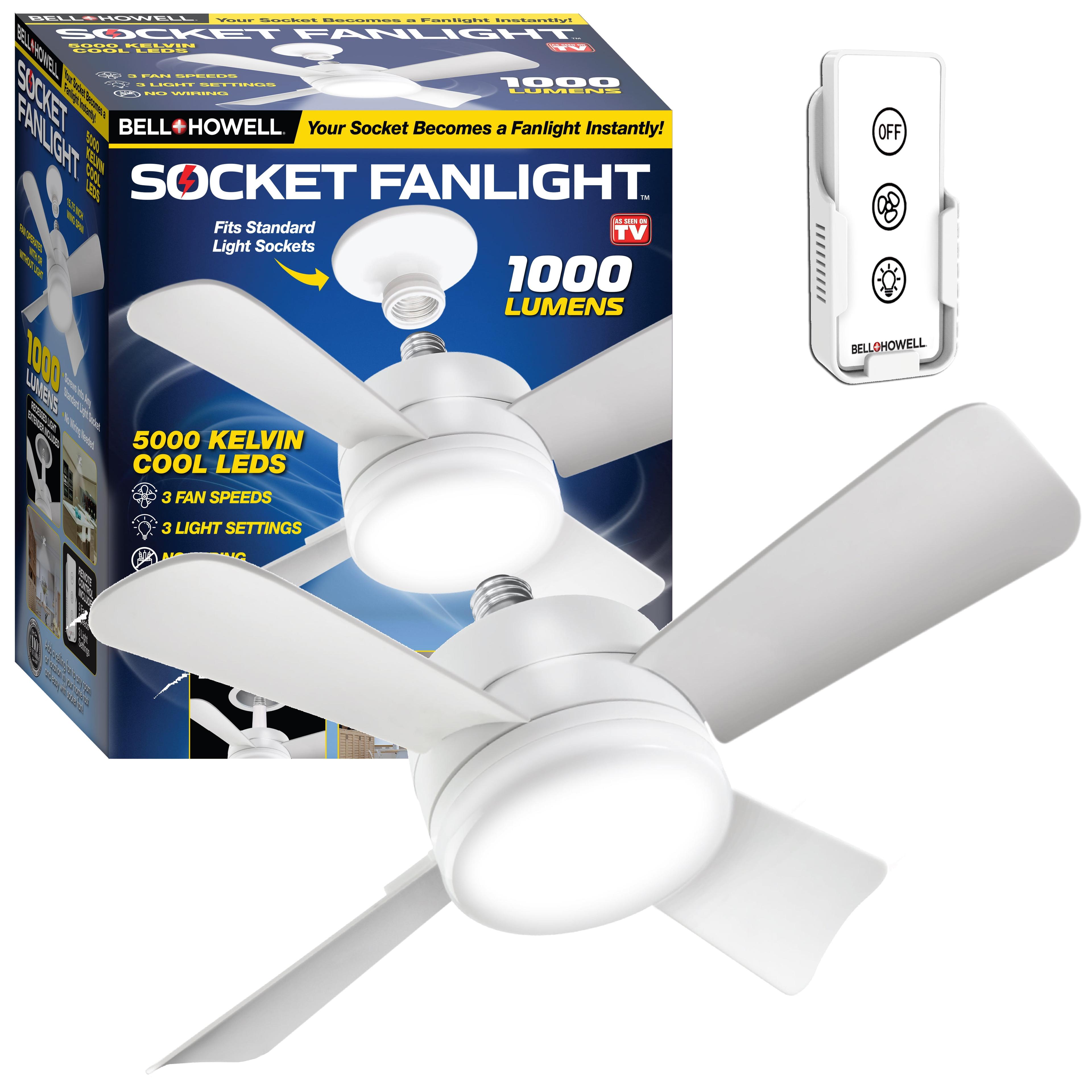 Bell + Howell Bell + Howell Socket Fan, Ceiling Fan With 1000 Lumens and Remote Control