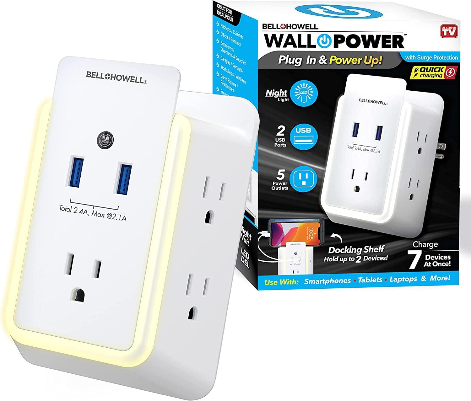 Bell+Howell Surge Protector 5 Outlet Extender with 2 USB Charging Ports Wall Power Wall Charger Plug