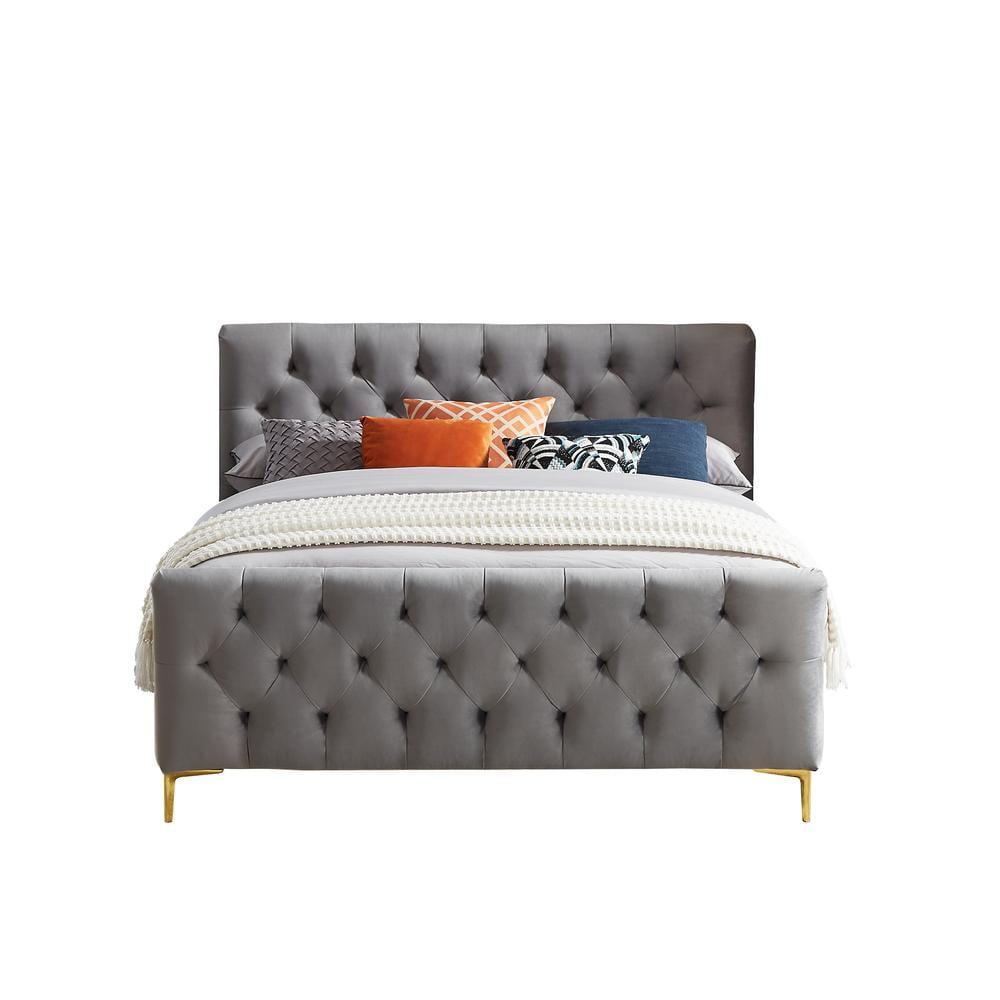 Bella Mid Century Modern Dark Gray Velvet Upholstered Queen Platform Bed