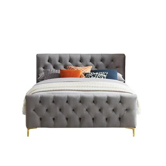 Bella Mid Century Modern Dark Gray Velvet Upholstered Queen Platform Bed