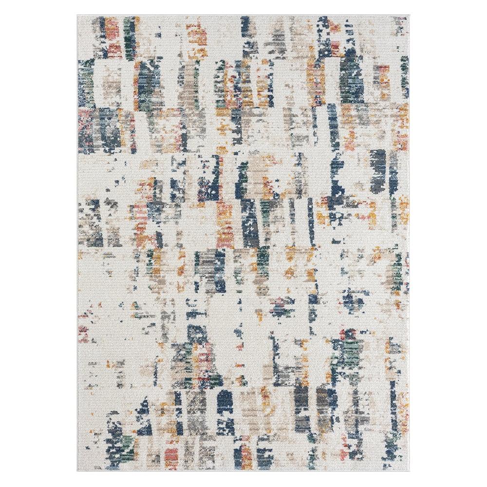 Beaux 8' x 10' Blue and Orange Abstract Synthetic Rug