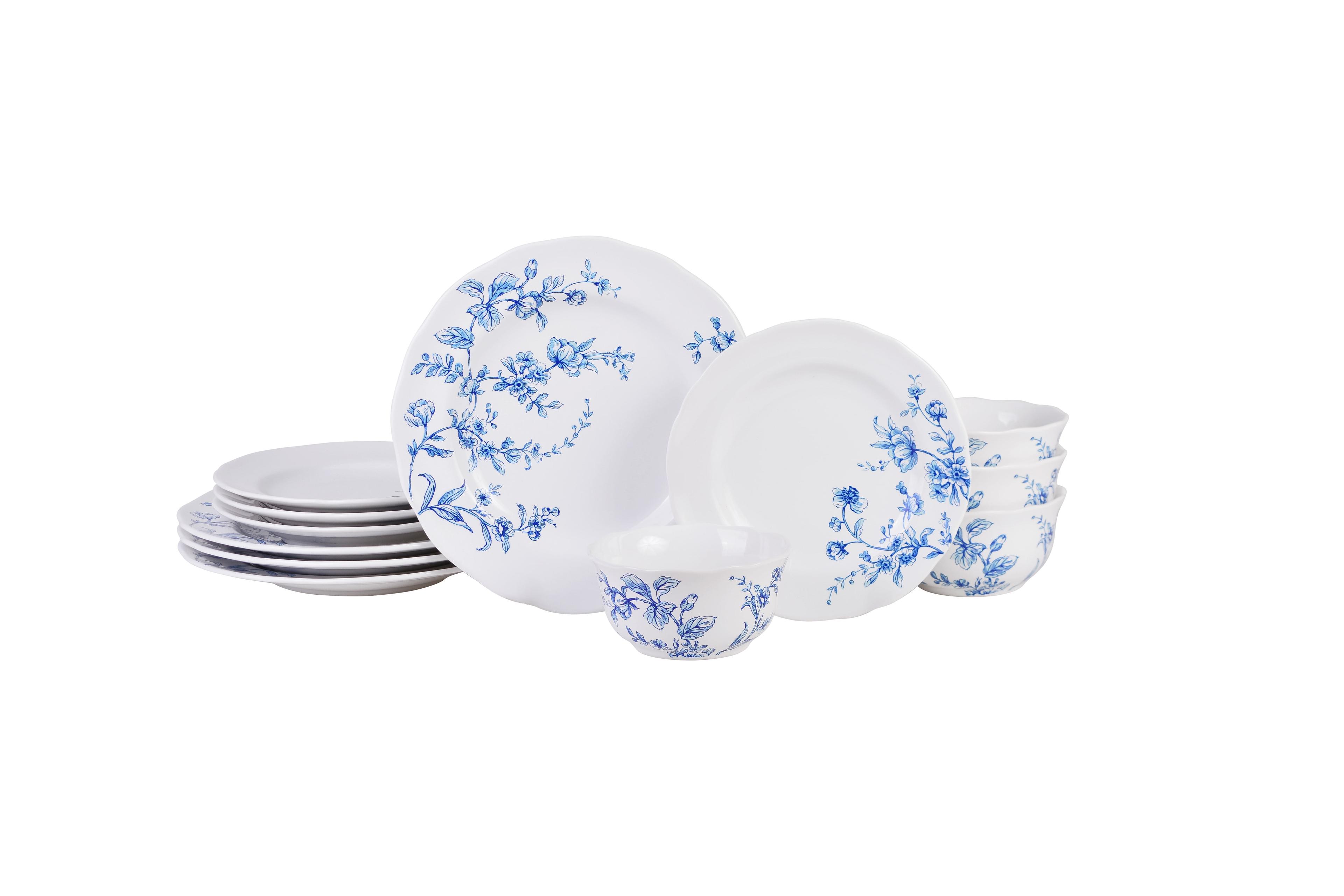 Bellamy Blue and White Floral Porcelain 12-Piece Dinnerware Set