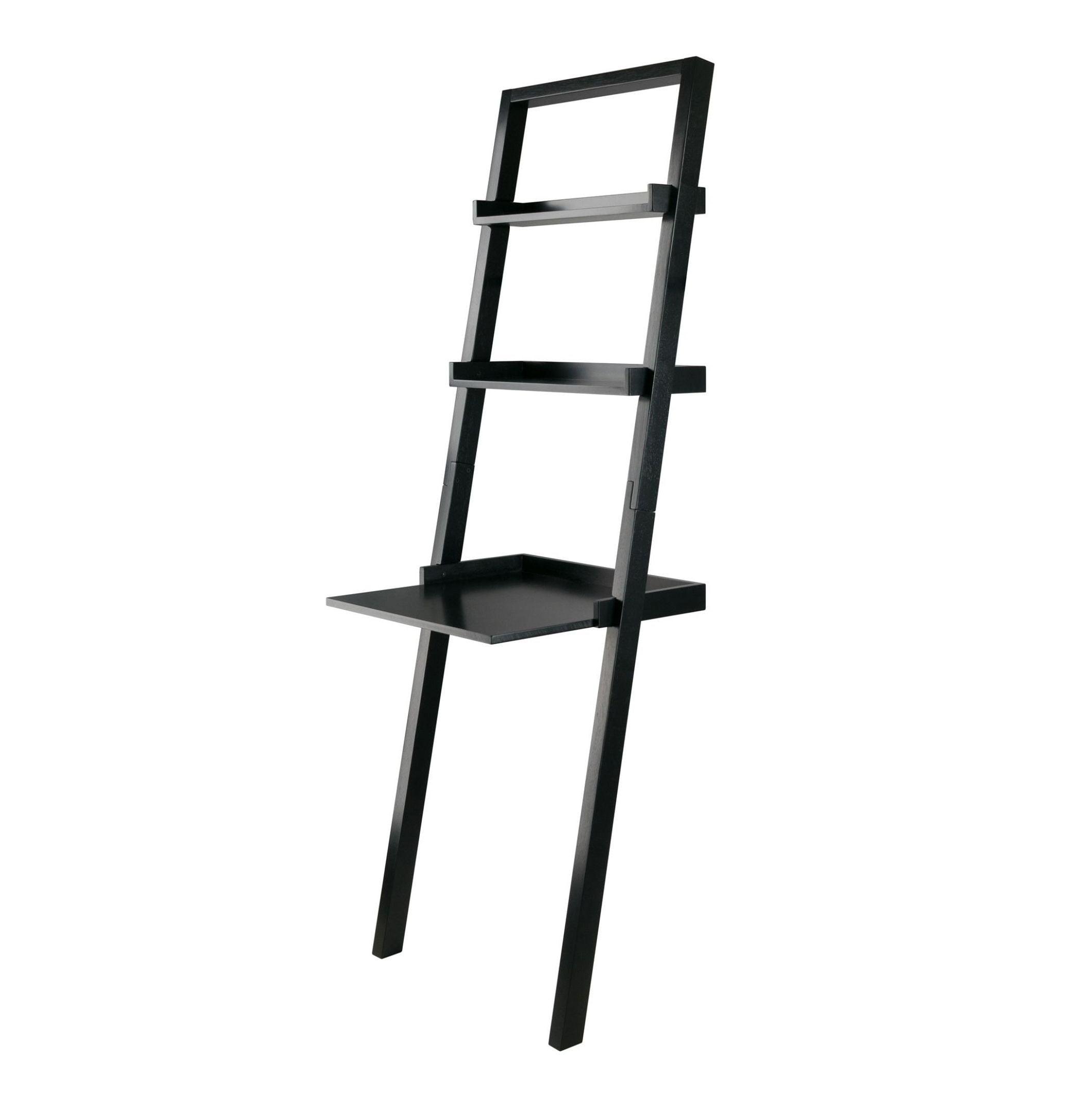 69.36" Bellamy Leaning Desk with 2 Shelves Black - Winsome: Traditional Style, Spot Clean, No Storage