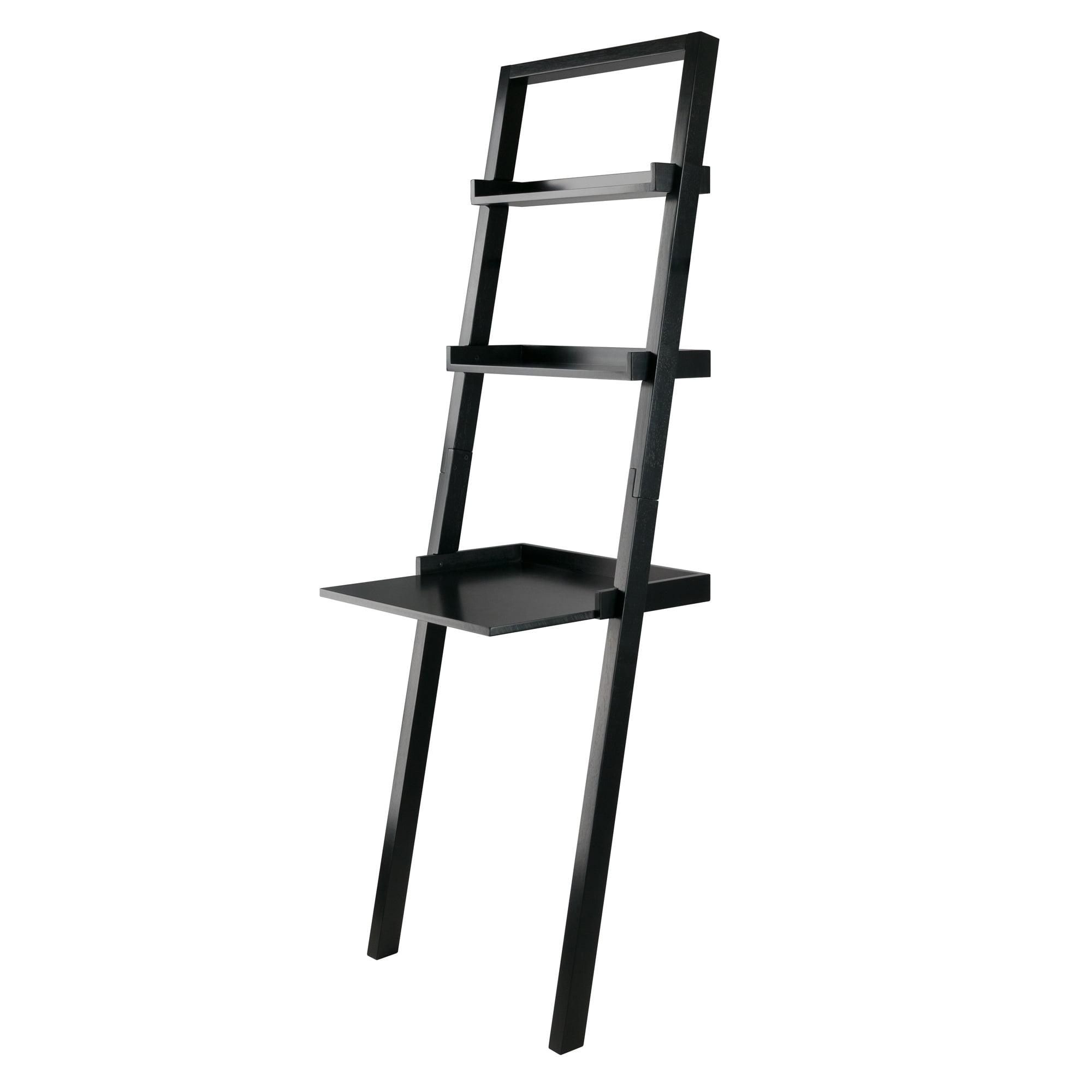 69.36" Bellamy Leaning Desk with 2 Shelves Black - Winsome: Traditional Style, Spot Clean, No Storage