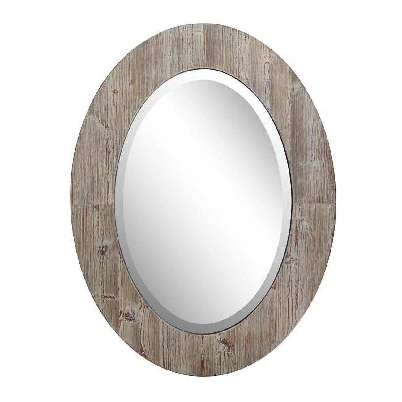 Bellaterra Home 24" Oval Wood Grain Frame Mirror in Antique White Finish