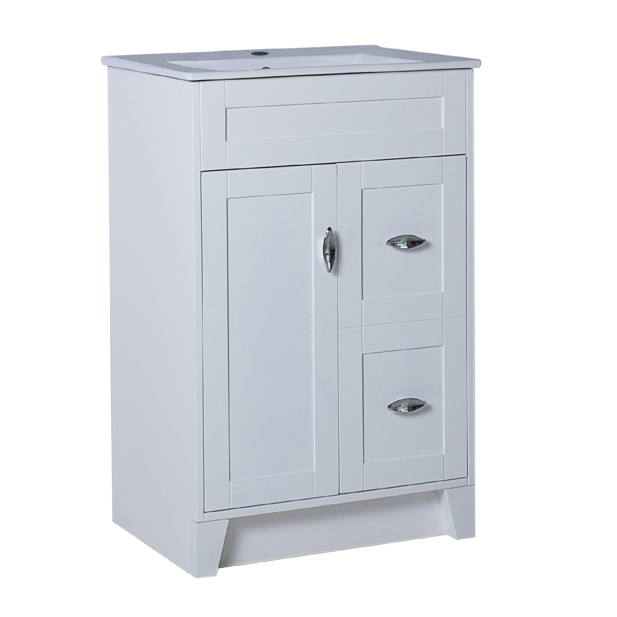 White Freestanding Single Sink Vanity with Chrome Hardware