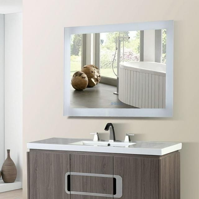 Bellaterra Home 36 in. Rectangular LED Bordered Illuminated Mirror with Bluetooth Speakers