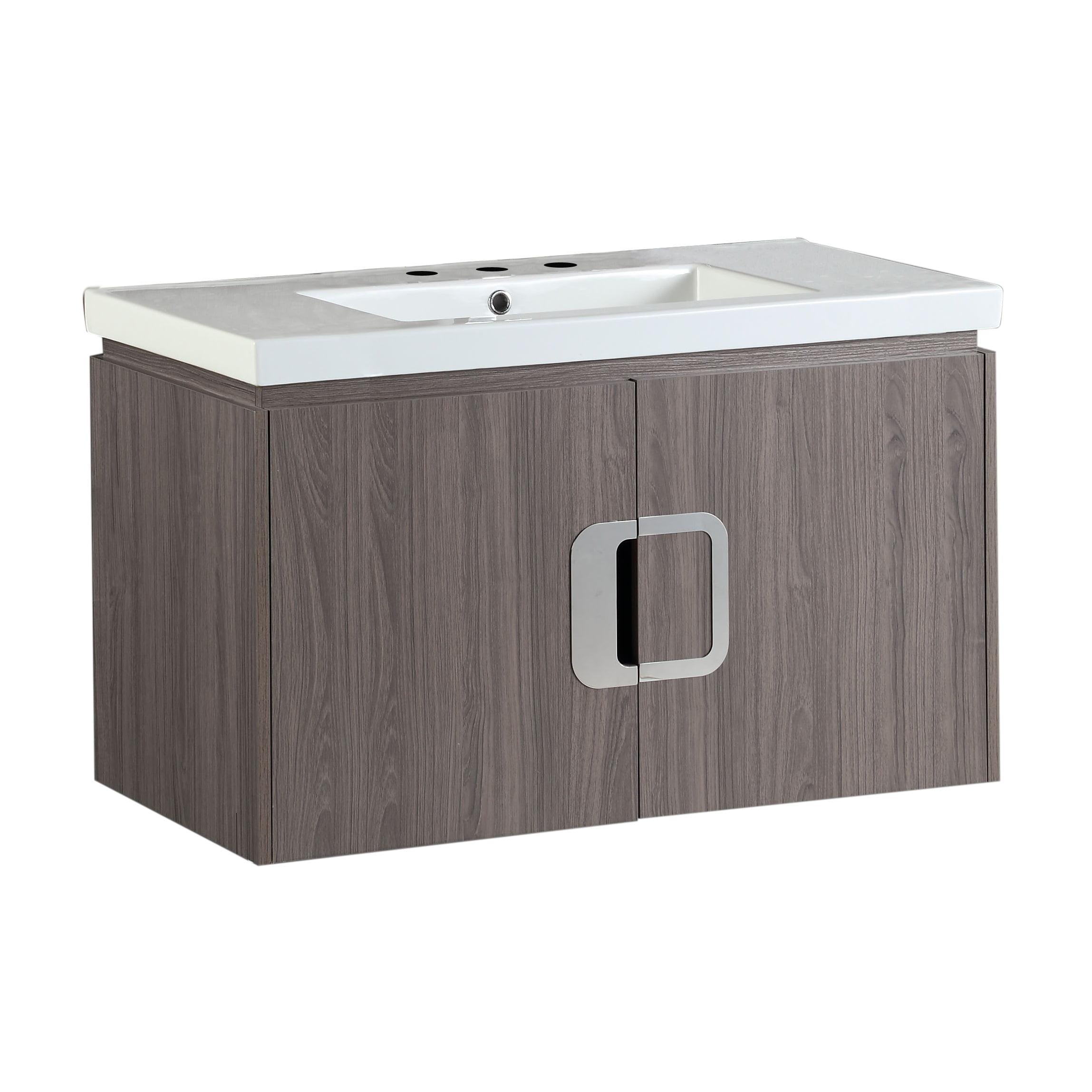 Gray Brownish Oak 36'' Single Wall-Mount Bathroom Vanity