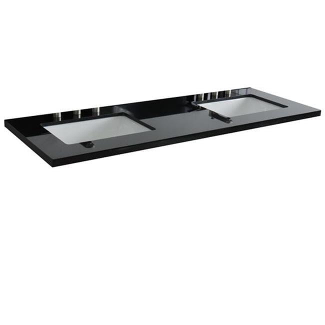 61 in. Galaxy Granite Countertop & Double Rectangle Sink, Black