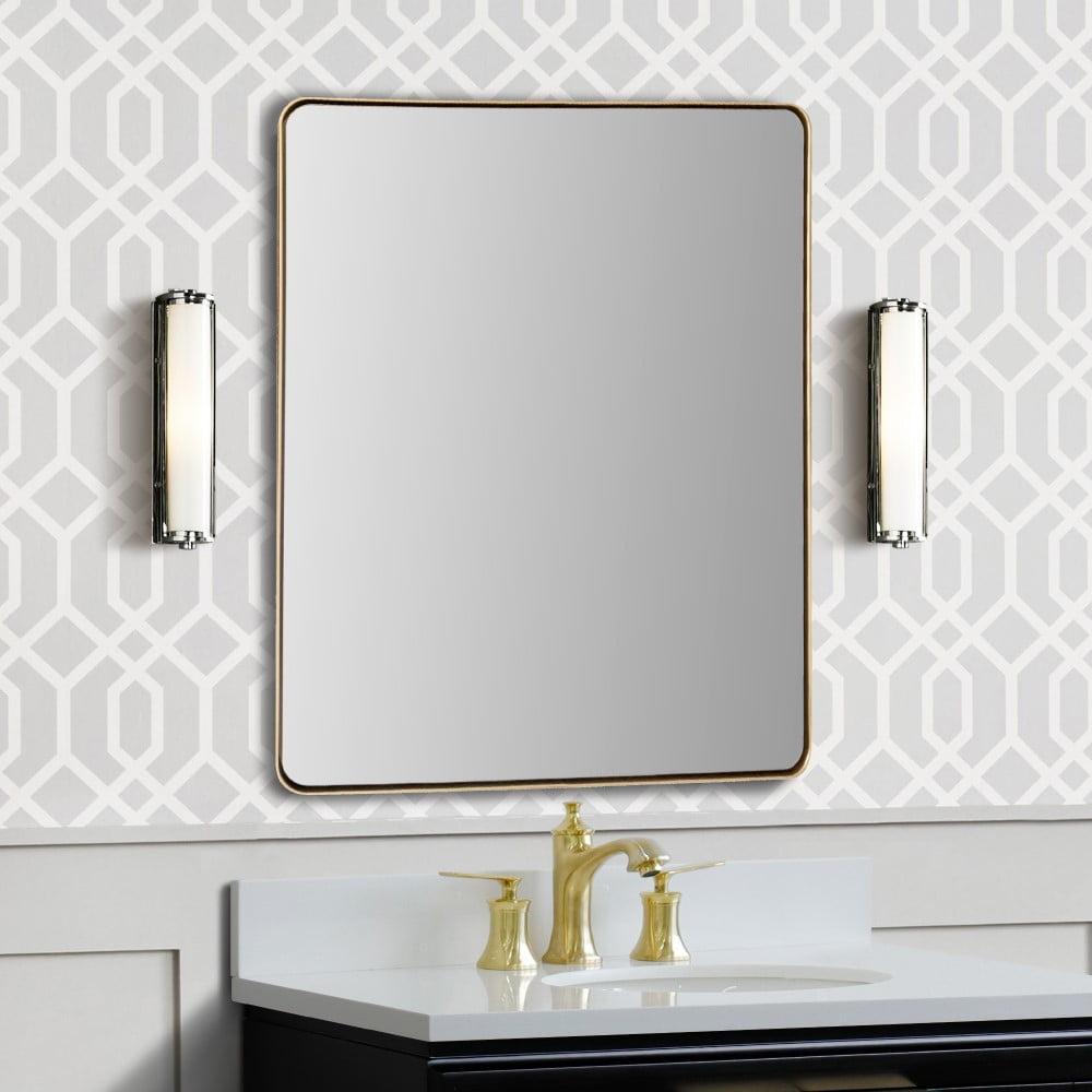 Elegant Brushed Gold Rectangular Bathroom Vanity Mirror