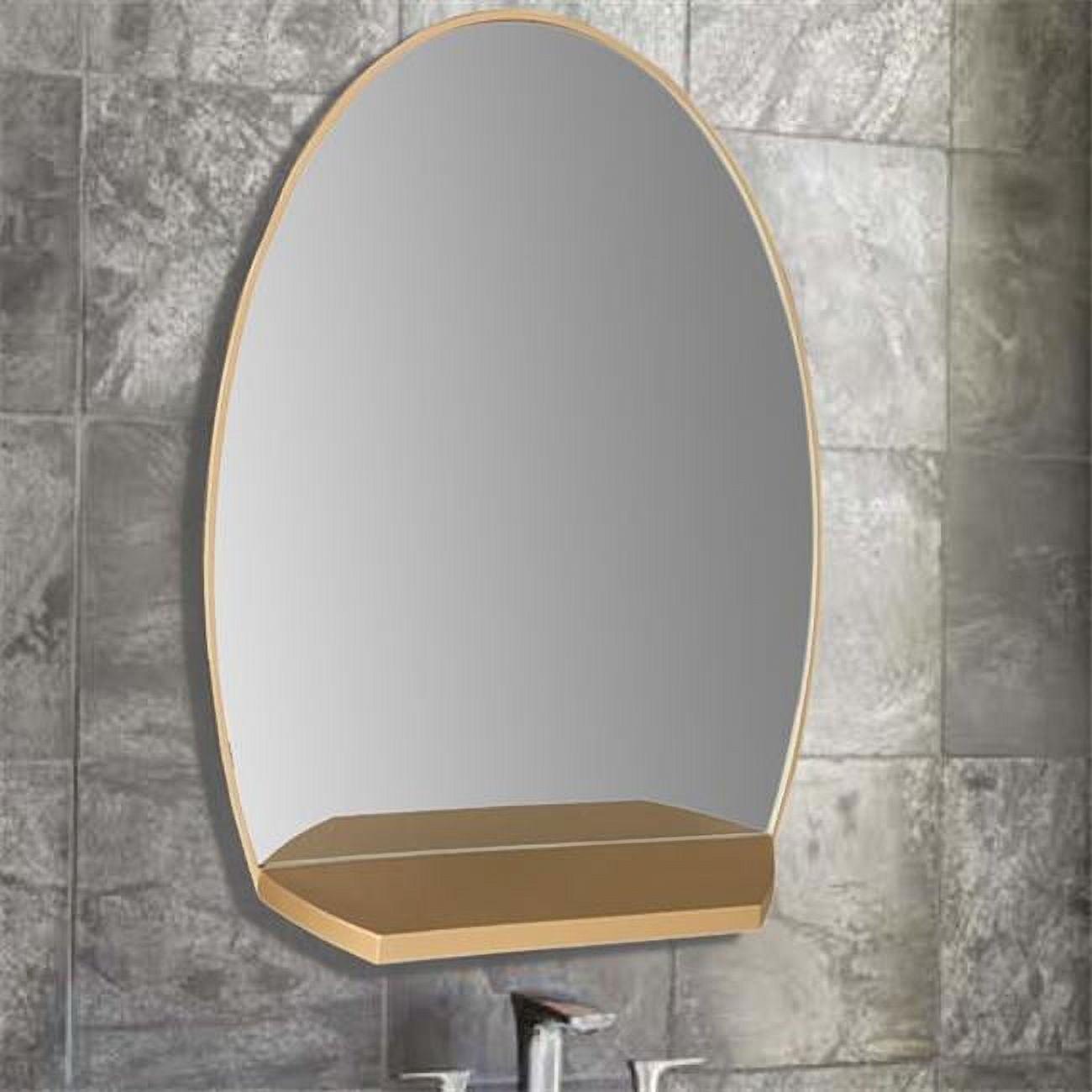 Oval Gold Bathroom Vanity Mirror with Shelf