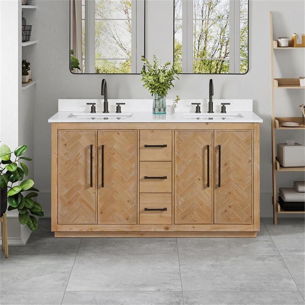 Bellavia 60" Weathered Fir Double Vanity with Engineered Stone Top