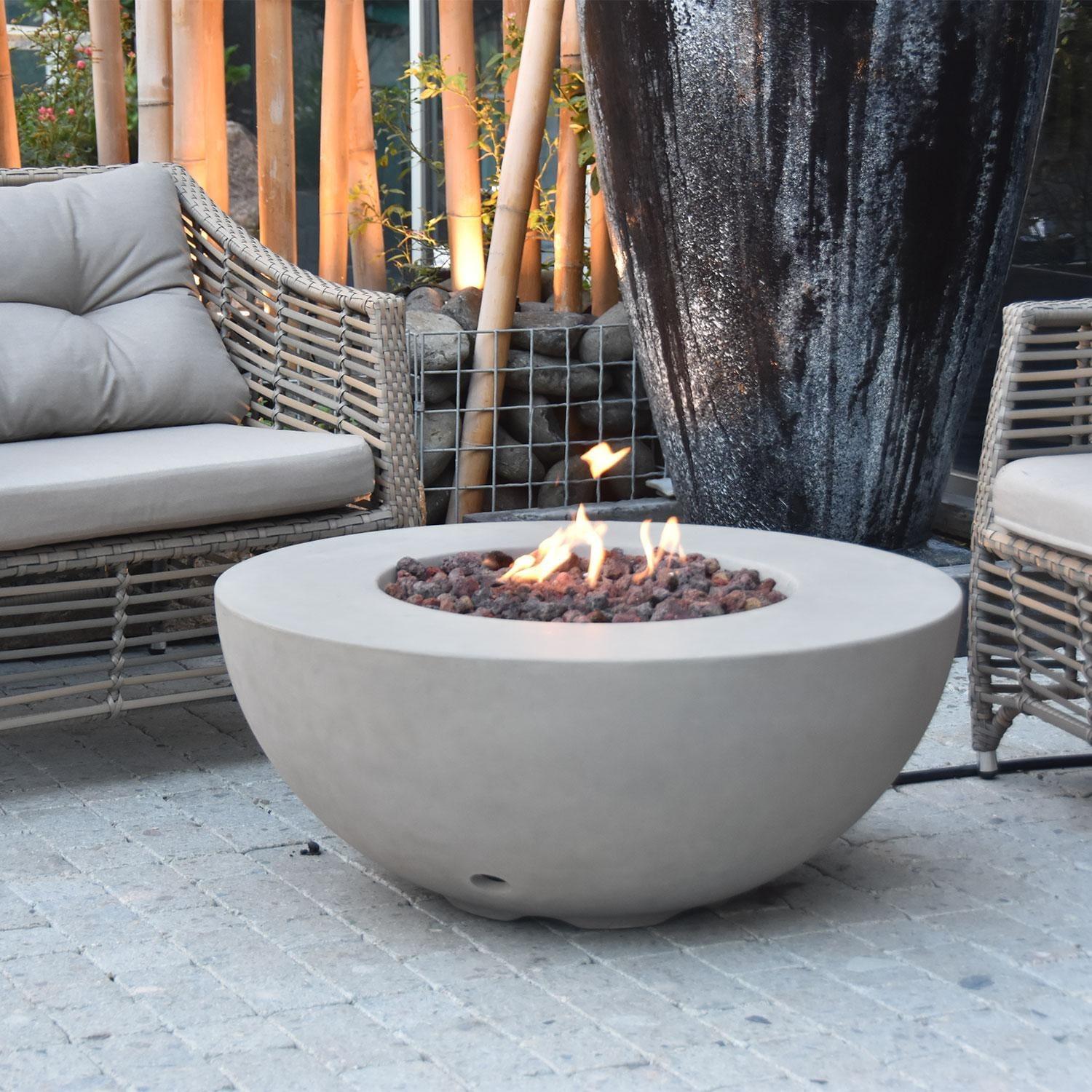 Gray Concrete 34-Inch Round Gas Fire Pit Table