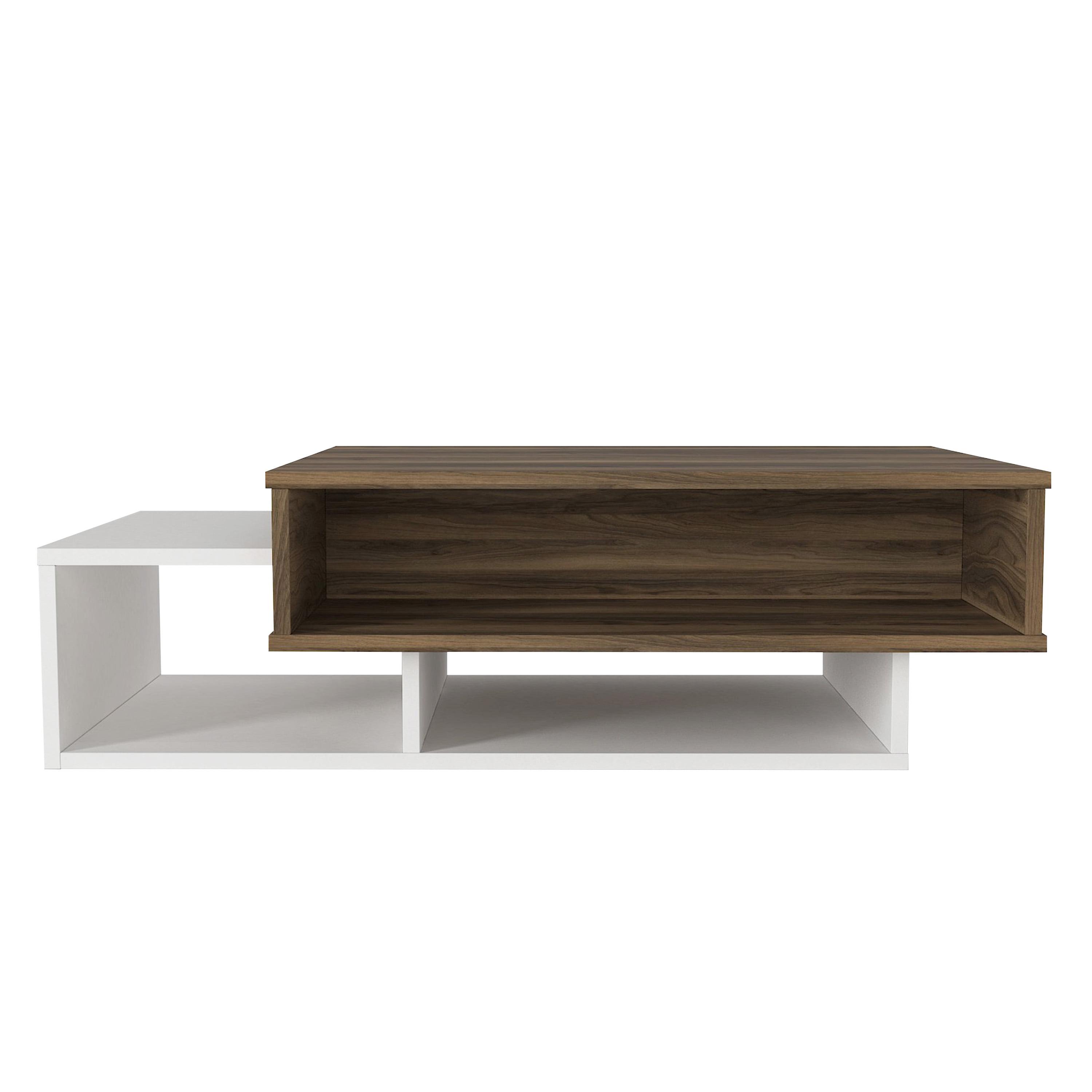 Belle 41 Inch Modern Wooden Rectangular Coffee Table with 3 Tier Storage, White and Brown