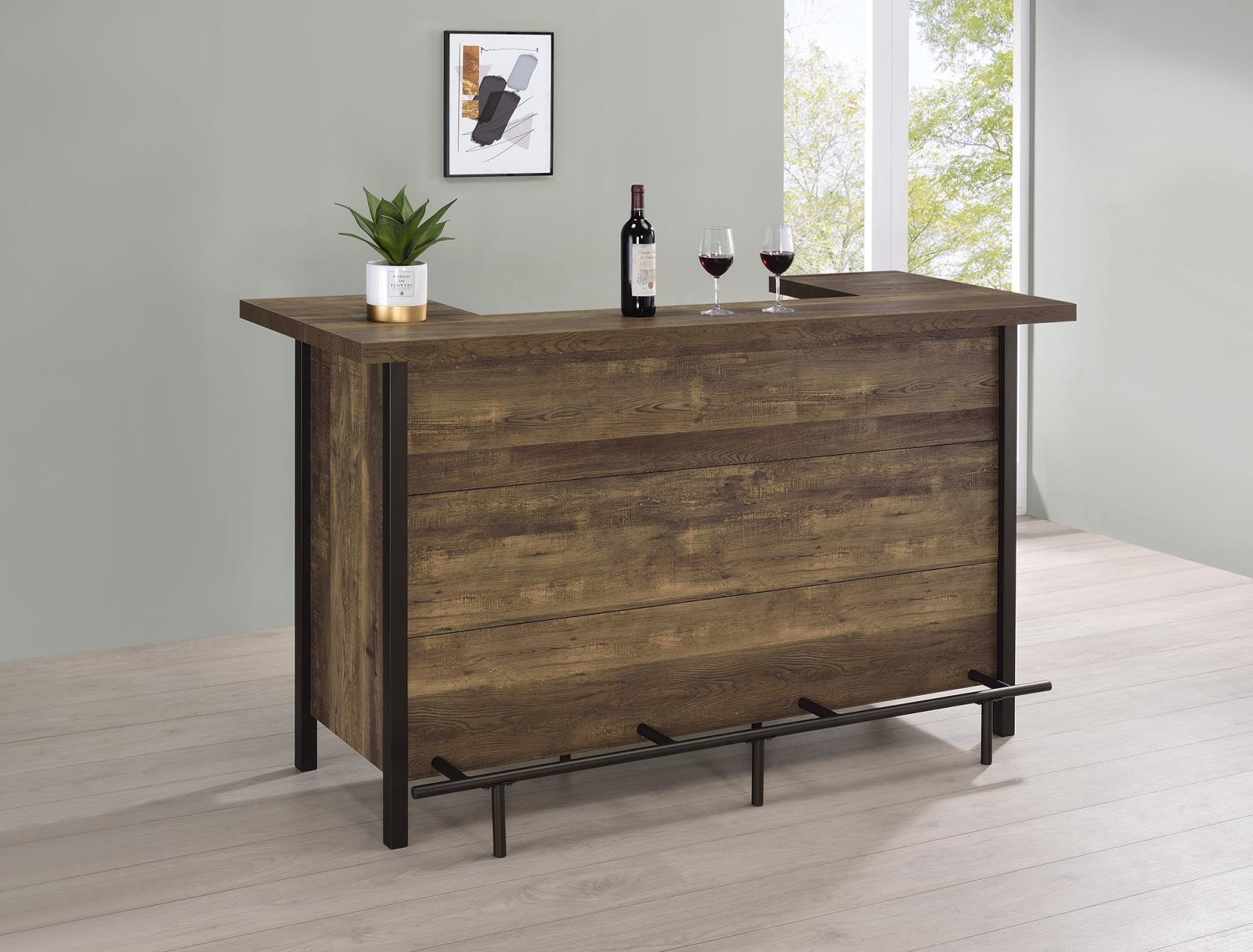 Rustic Oak and Black Rectangular Bar Unit with Storage