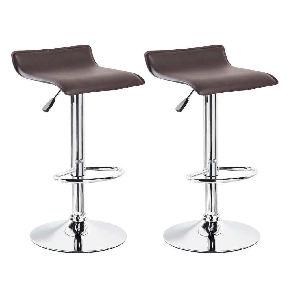 Adjustable Swivel Backless Barstool in Dark Brown Leather and Chrome