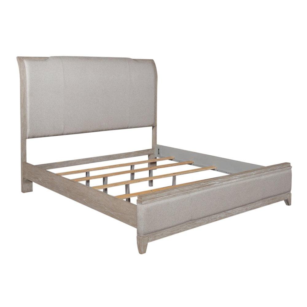 California King Cream Upholstered Sleigh Bed with Wood Frame