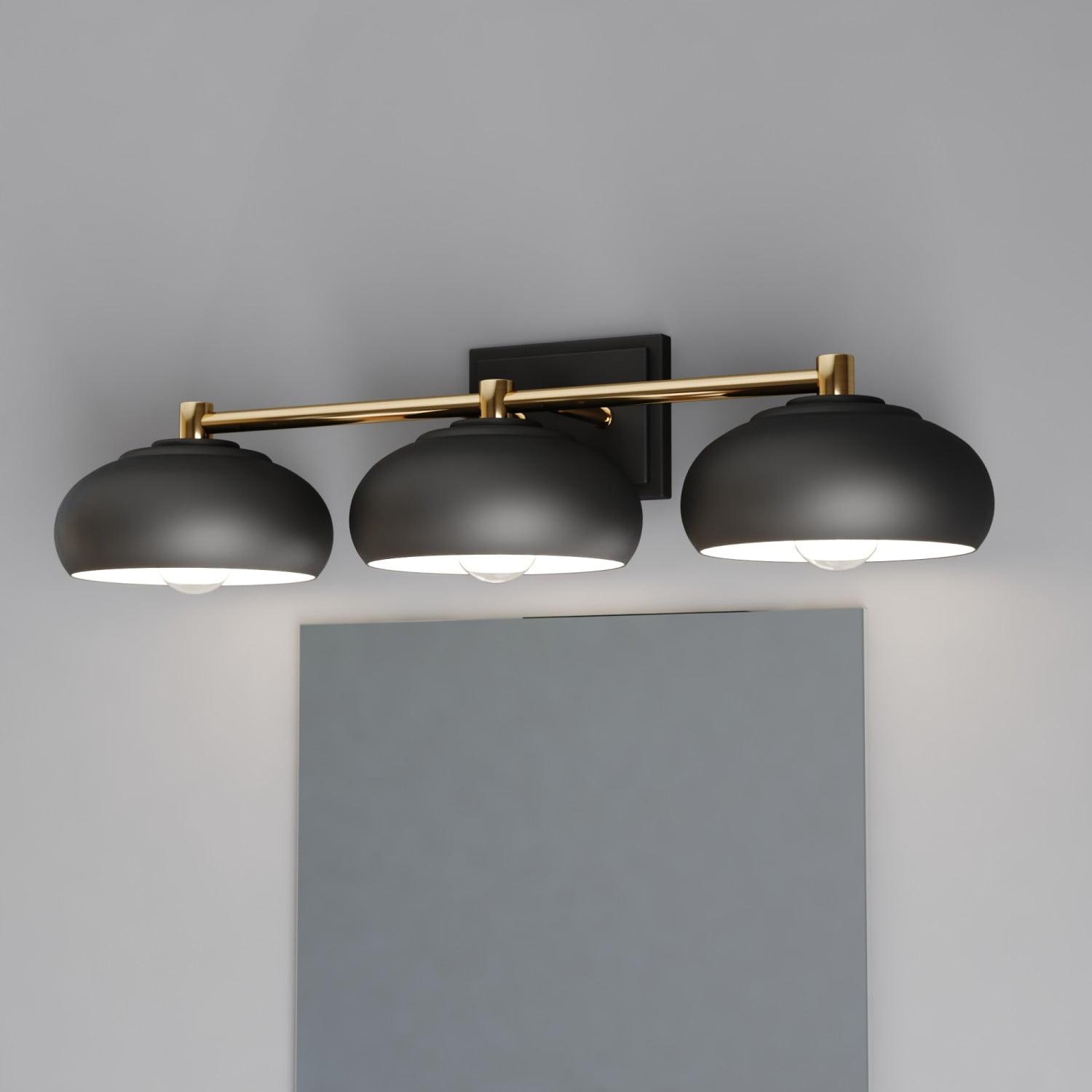 Belmont 3 Light Black and Brass Mid Century Modern Dome Bathroom Vanity Fixture