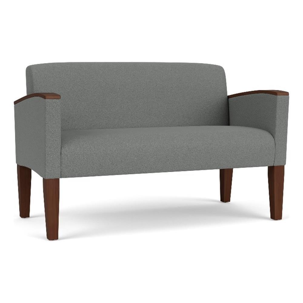 Belmont Lounge Lobby Reception Waiting Loveseat / Walnut Wood Legs / Light Gray