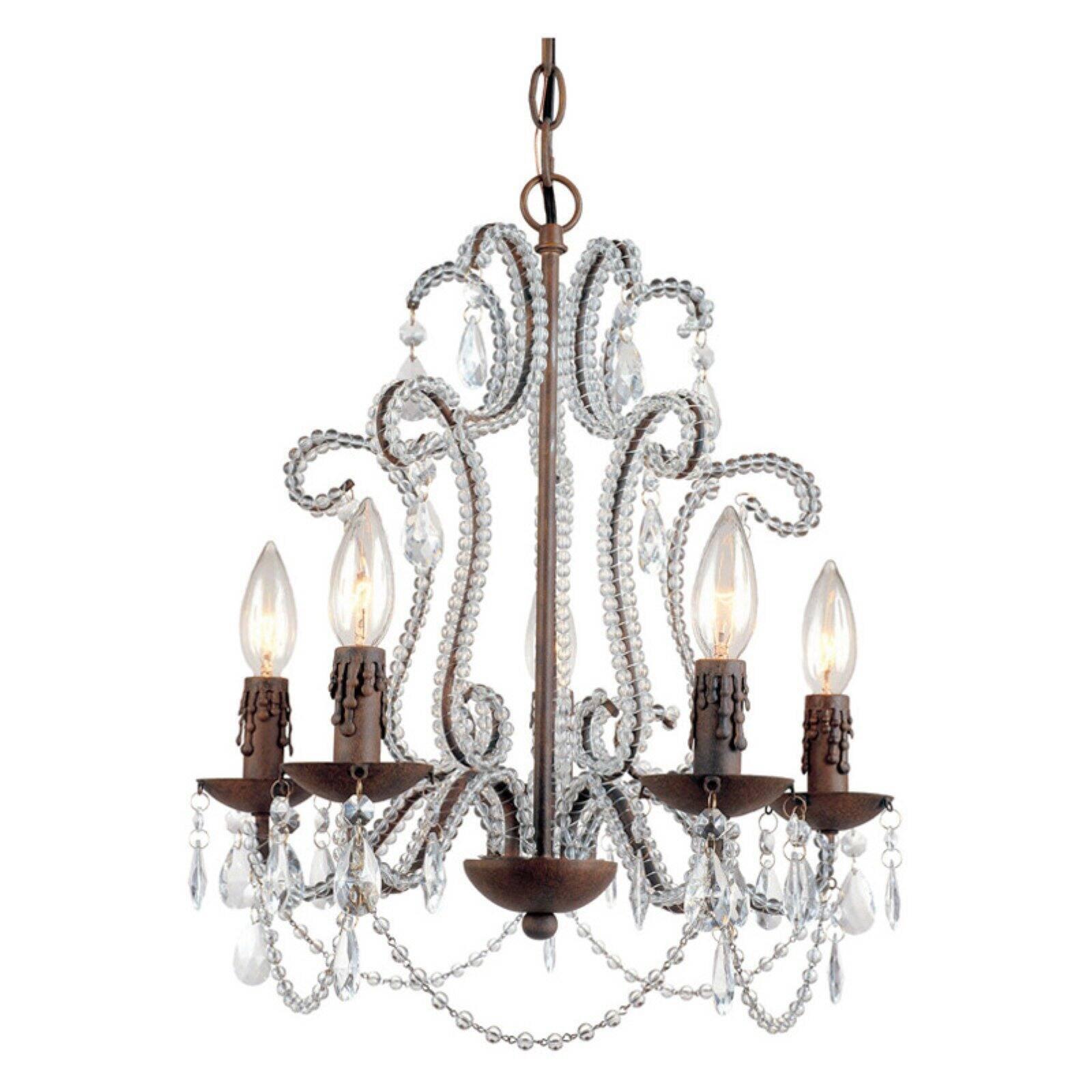 Bronze Mini Plug-in Candle Chandelier with Crystal Accents