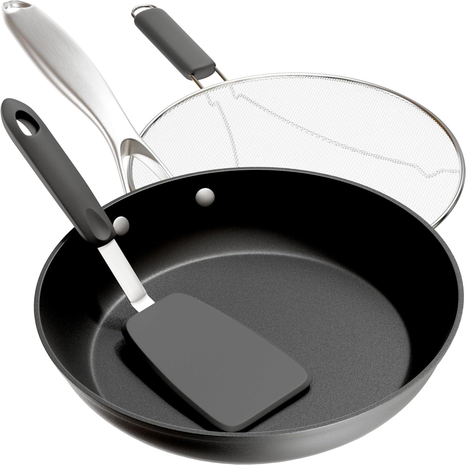 10-Inch Non-Stick Stainless Steel Frying Pan with Lid and Spatula