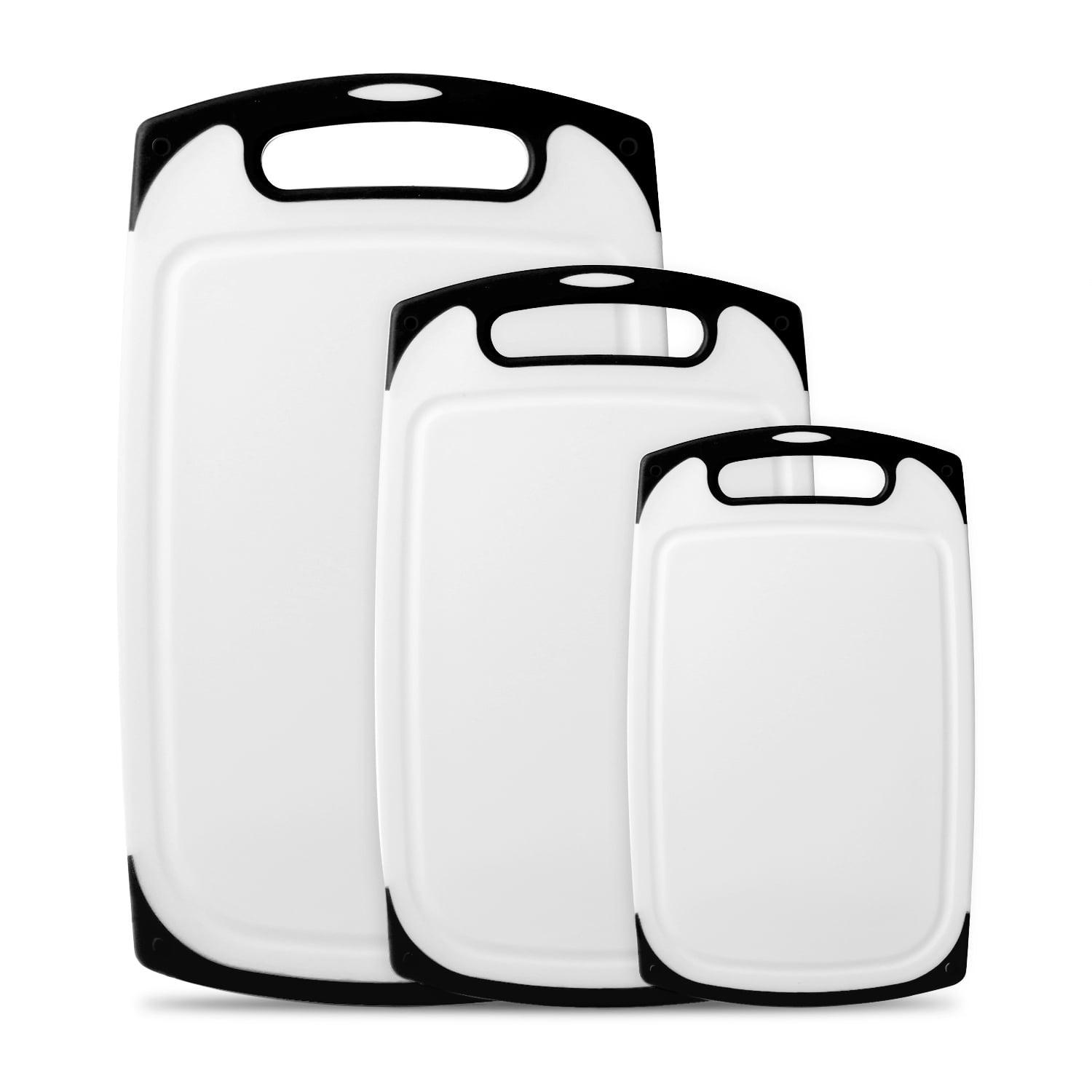 Cutting Boards for Kitchen, Plastic Chopping Board Set of 3 with Non-Slip Feet and Deep Drip Juice Groove, Easy Grip Handle, BPA Free, Dishwasher Safe