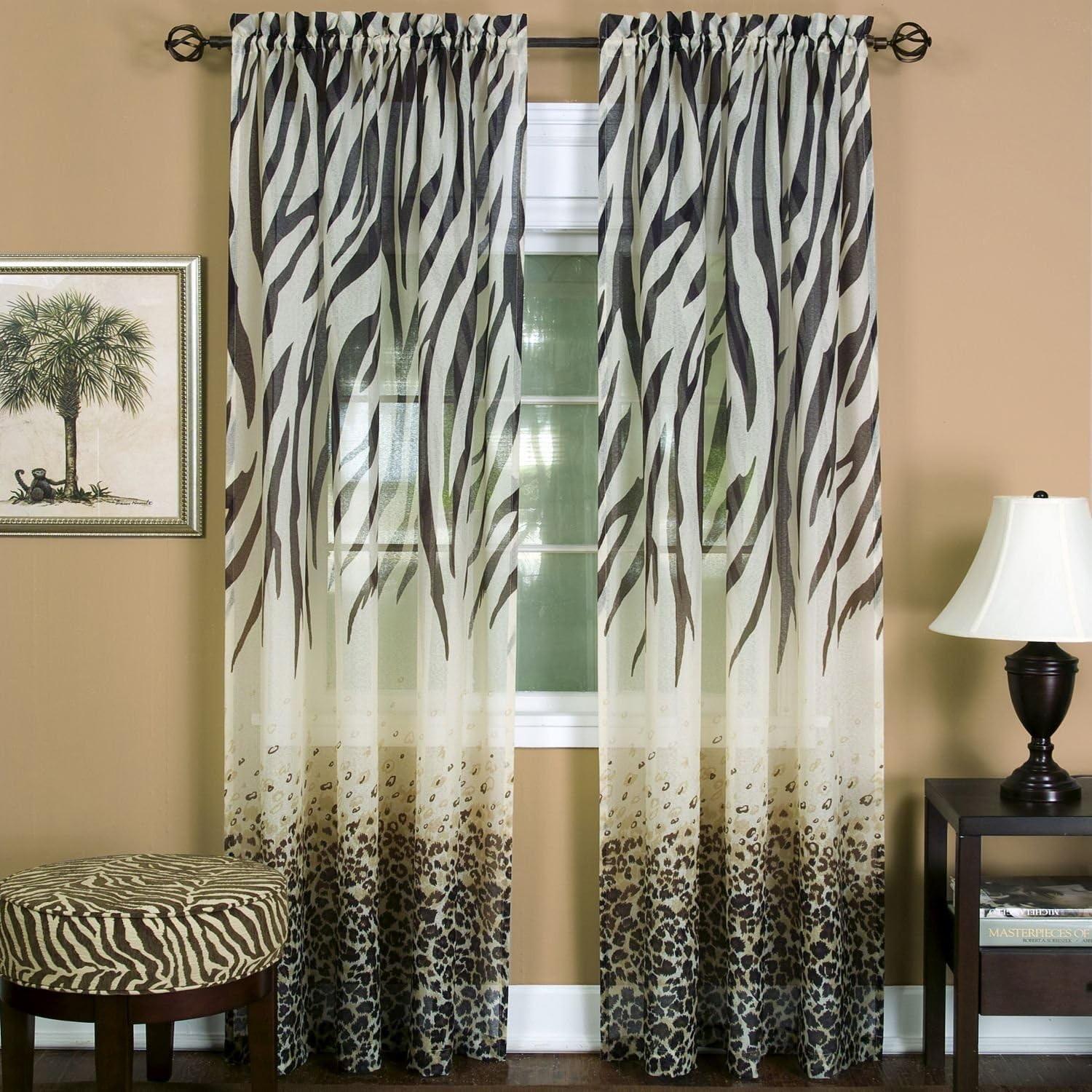 Brown and Black Animal Print Light-Filtering Curtain Panel