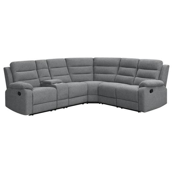 Benjara 106 Inch 3 Piece Sectional Sofa Manual Recliner, Dual AC/USB, Smoke Gray-Color:Gray,Material:smoke linen