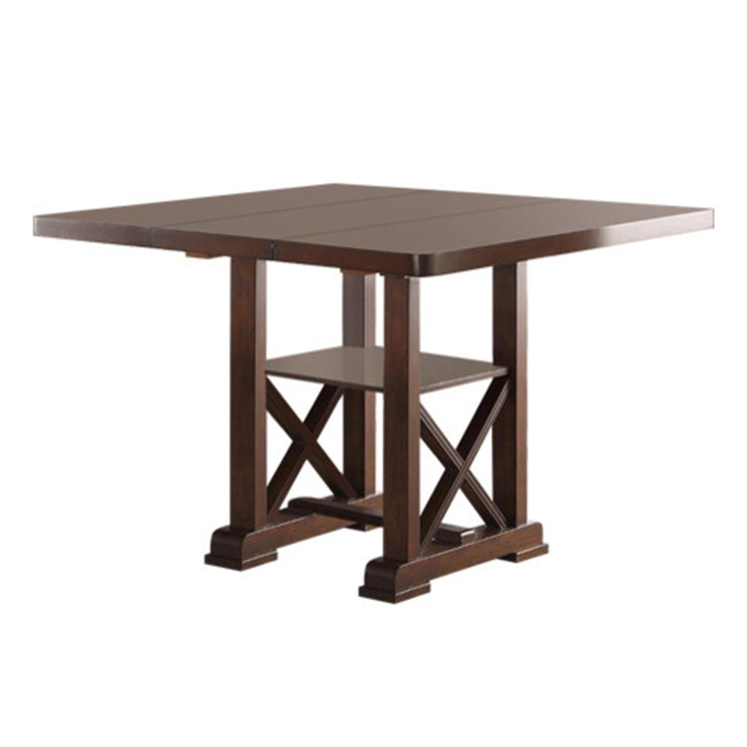 Transitional Cherry Brown Rubber Wood Counter Height Table with X-Cross Base