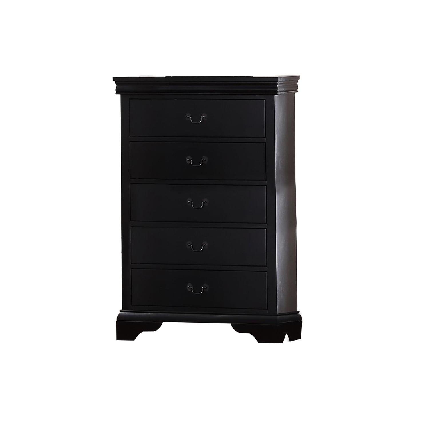 Elegant Black Pine & Birch Veneer 5-Drawer Chest