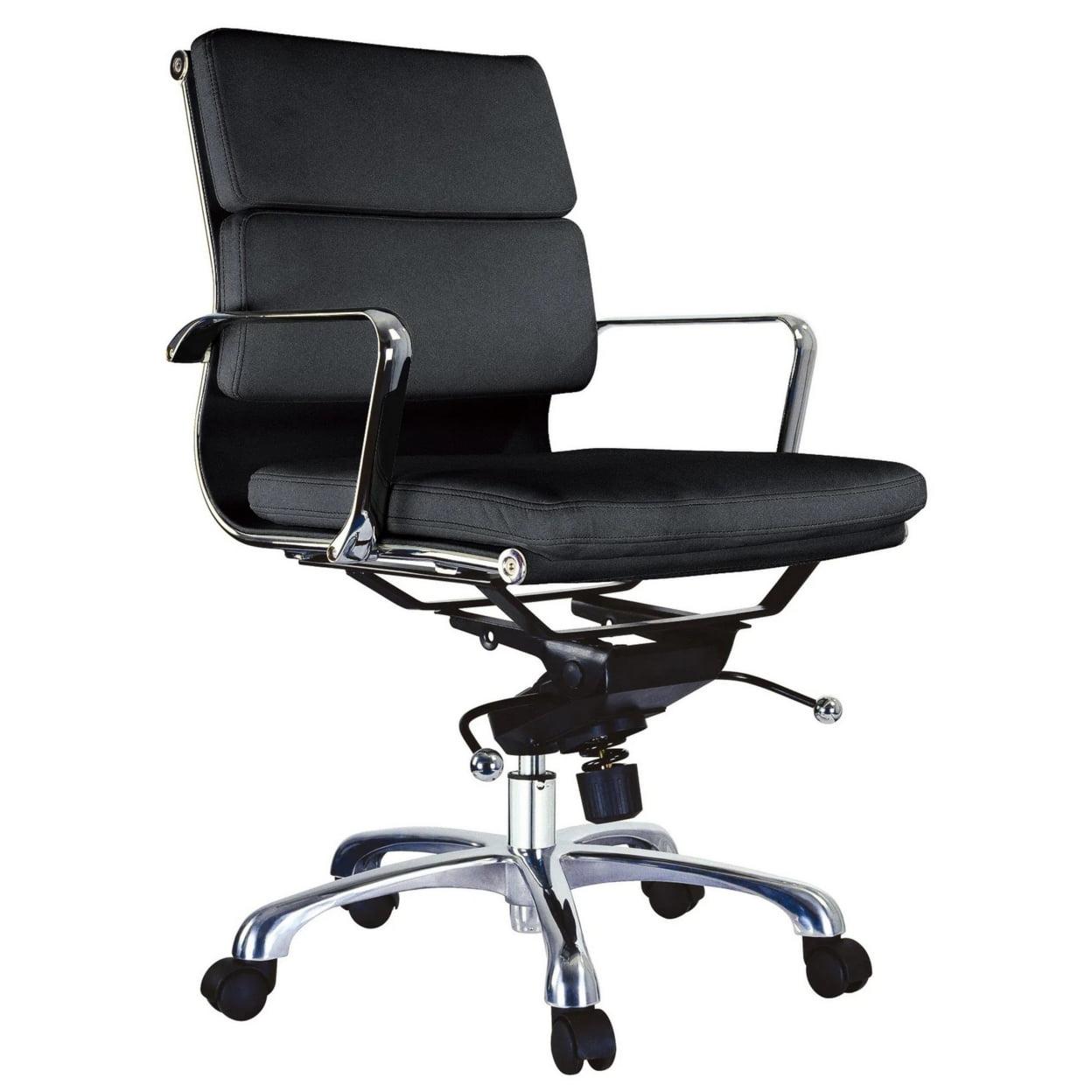 Black Faux Leather Low Back Swivel Office Chair with Metal Base