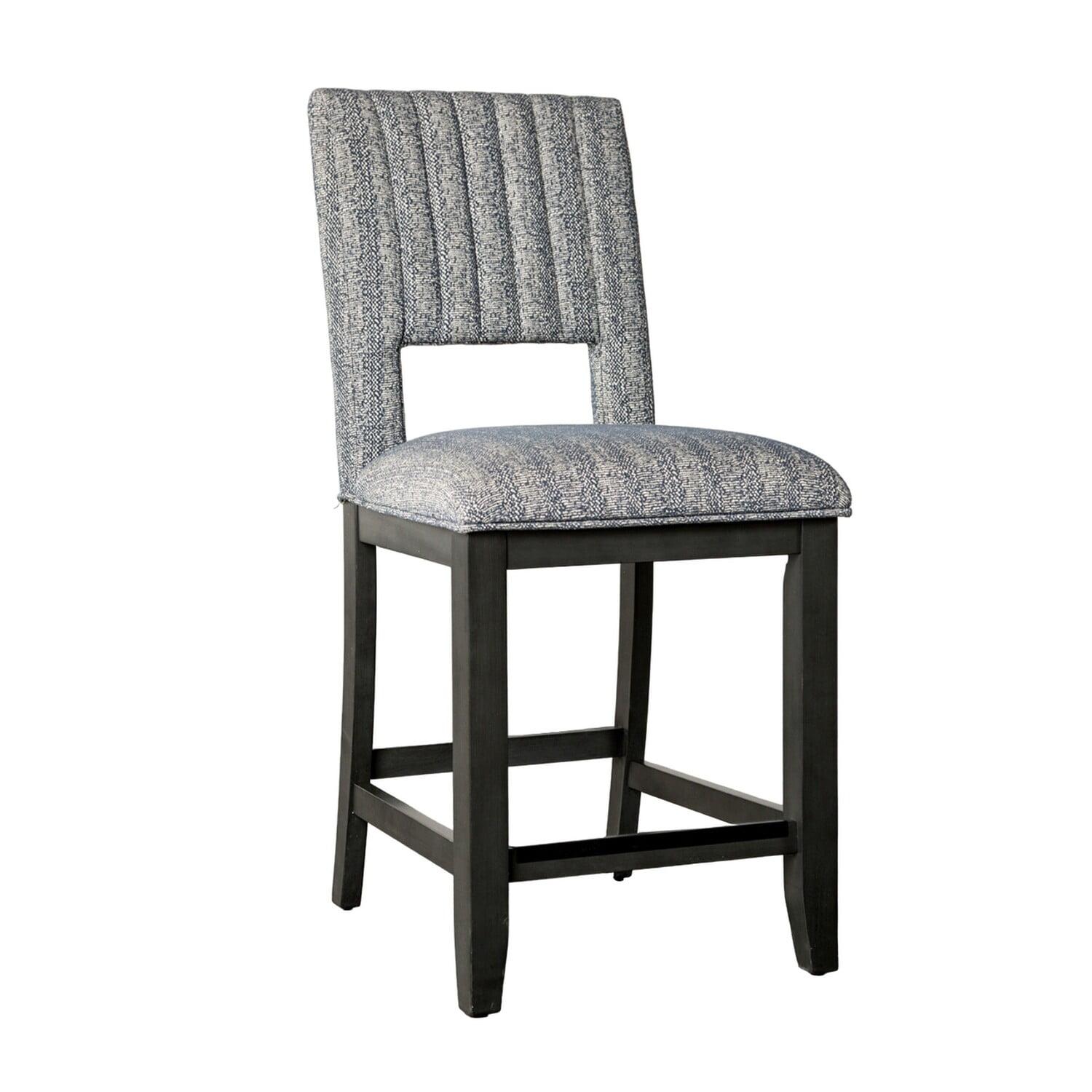 Benjara Manny Counter Height Chair Set Of 2, Bluish Gray Fabric Seat And Back (Set of 2)
