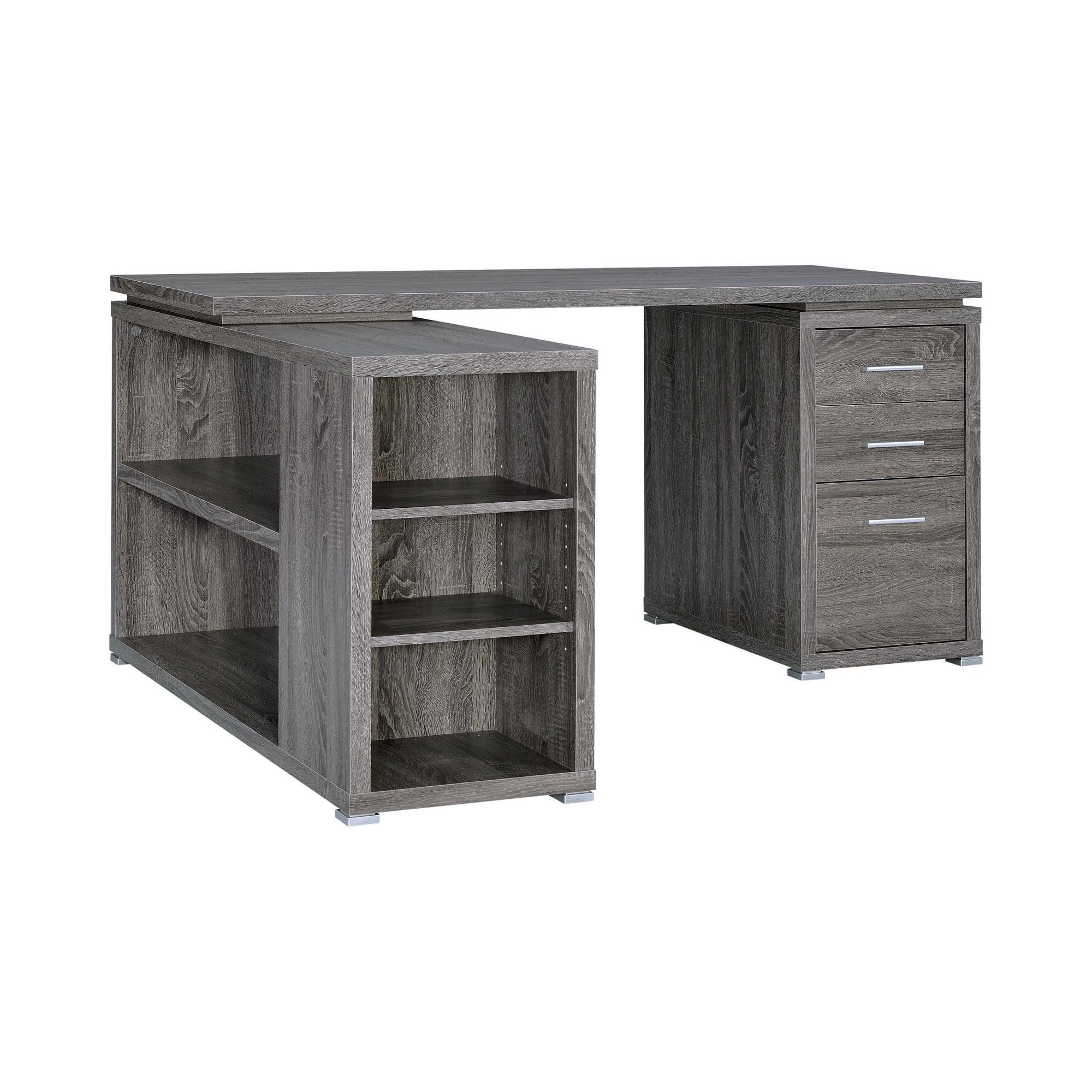 Weathered Gray Wood Office Desk with Filing Drawer