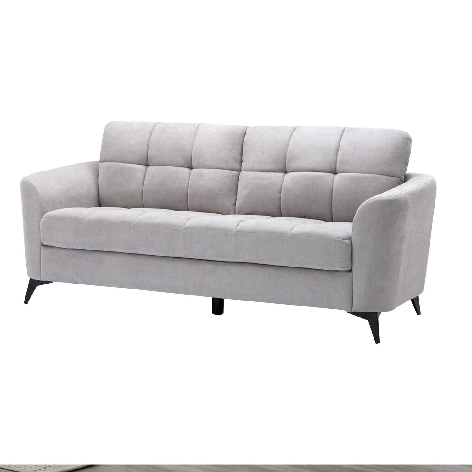 Odin 79 Inch Modern Sofa with Tufted Cushions, Light Gray Velvet Upholstery- Saltoro Sherpi