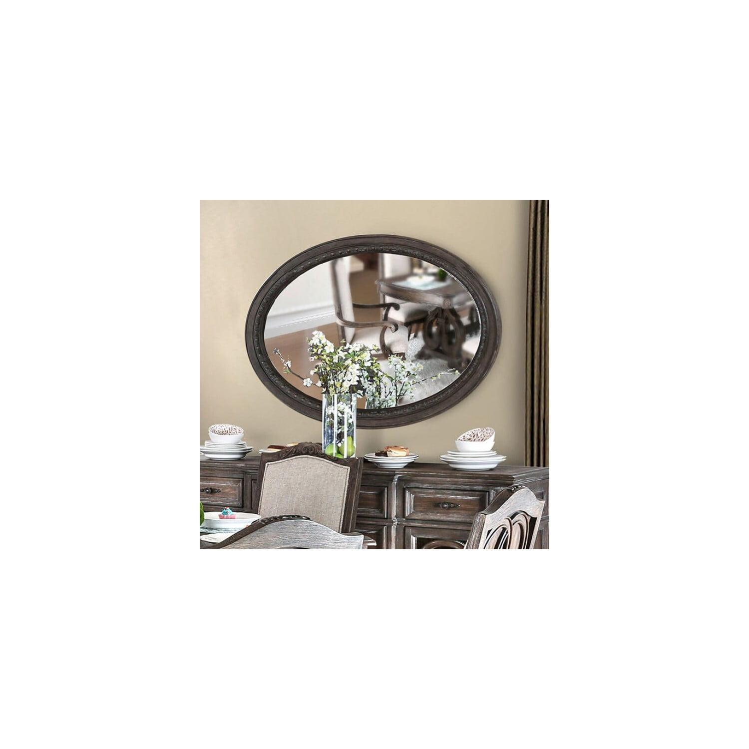 Benjara Oval Wall Mountable 5mm Beveled Mirror, Rustic Natural Brown